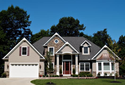 Suburban home exterior in the White Barn community