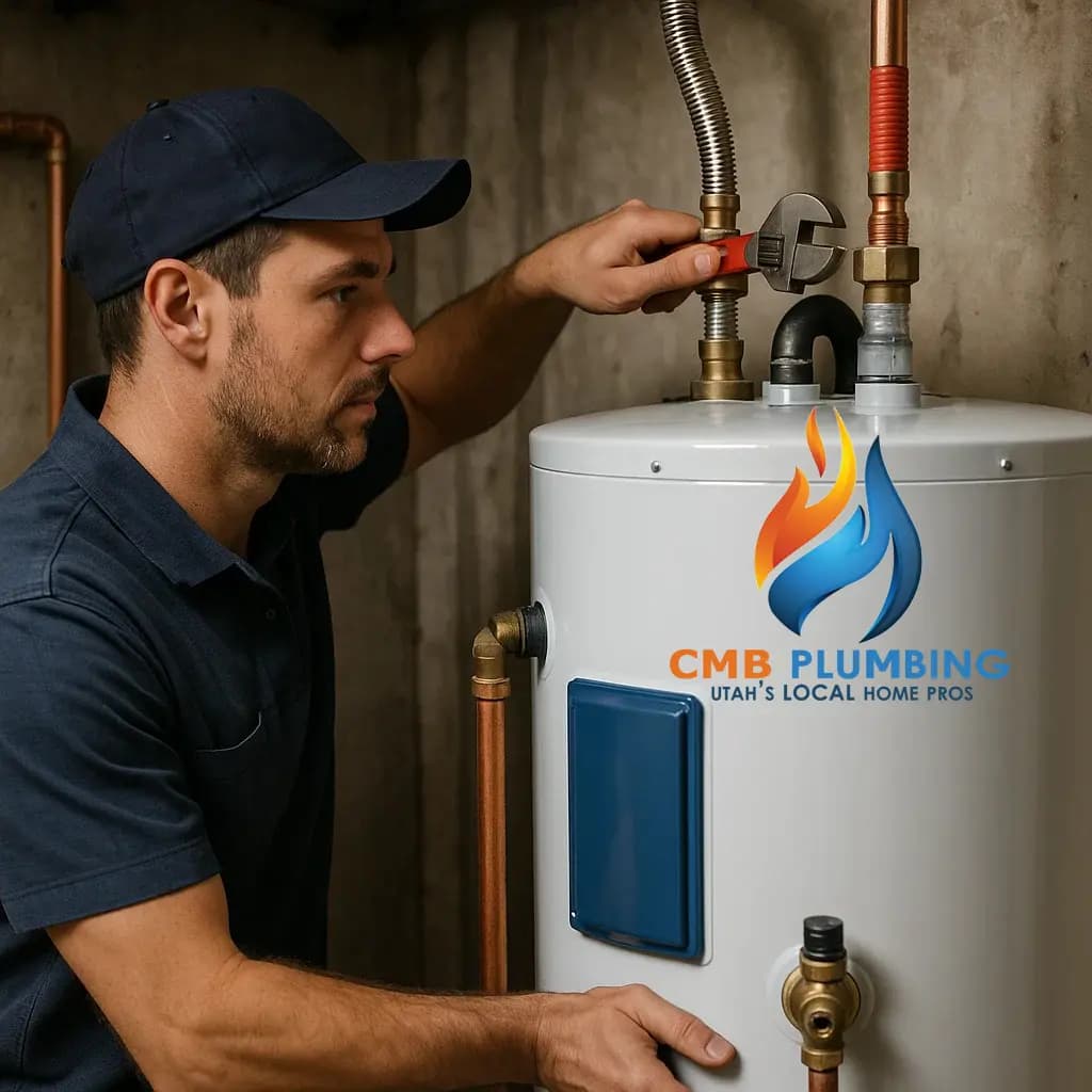 Plumber installing new shutoff valves and supply lines