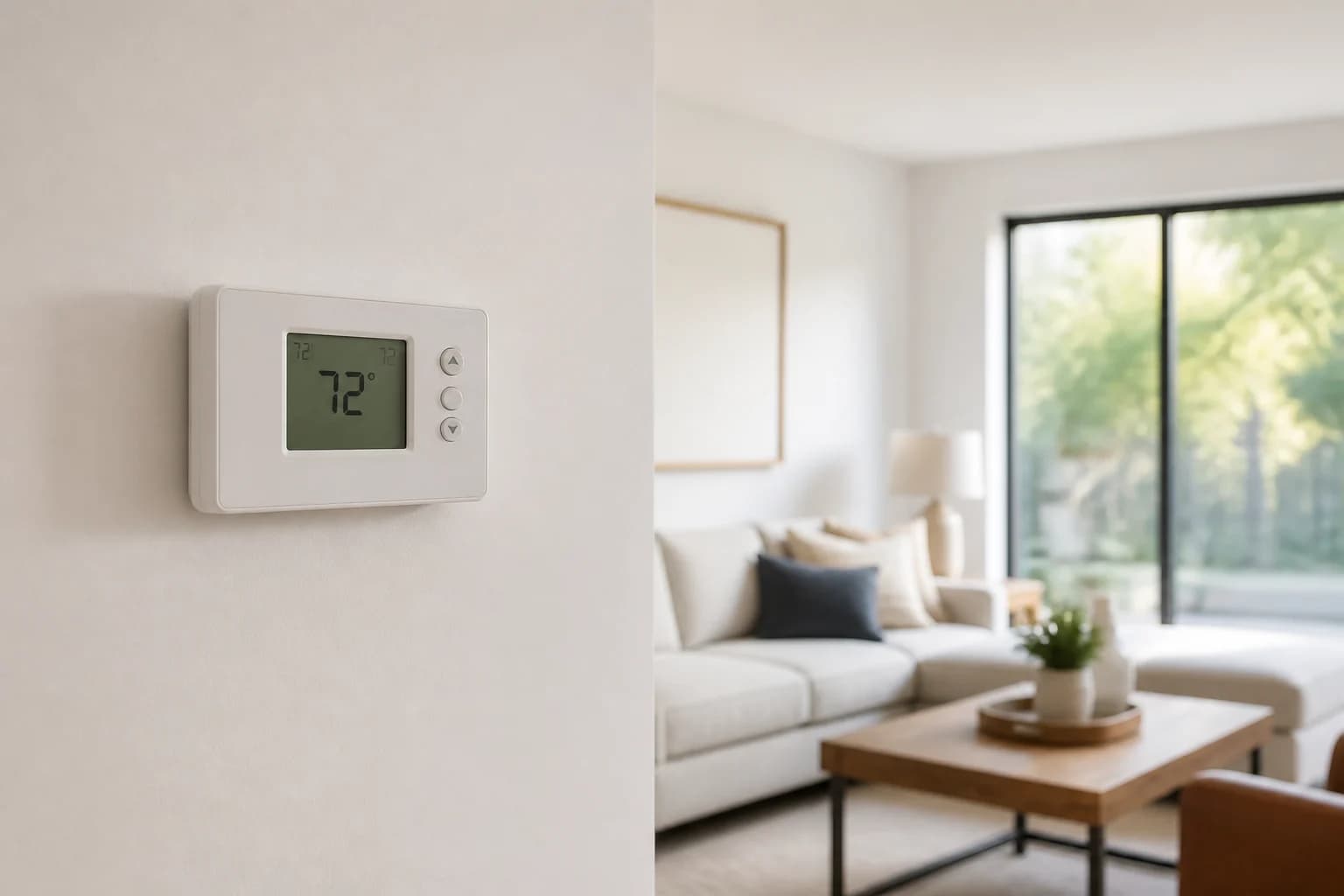 Illustration of a wall thermostat in a living room