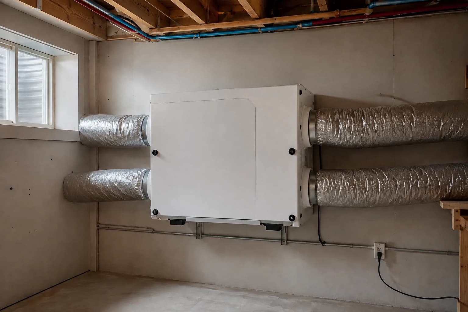 Illustration of a residential ventilation unit with insulated ducts